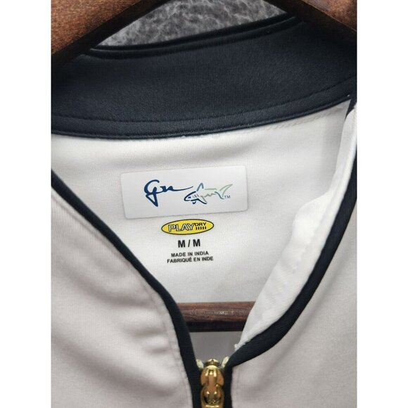 Greg Norman White & Black Short Sleeve Polo Shirt W/ Gold Zipper Accent Womens M - Picture 3 of 5